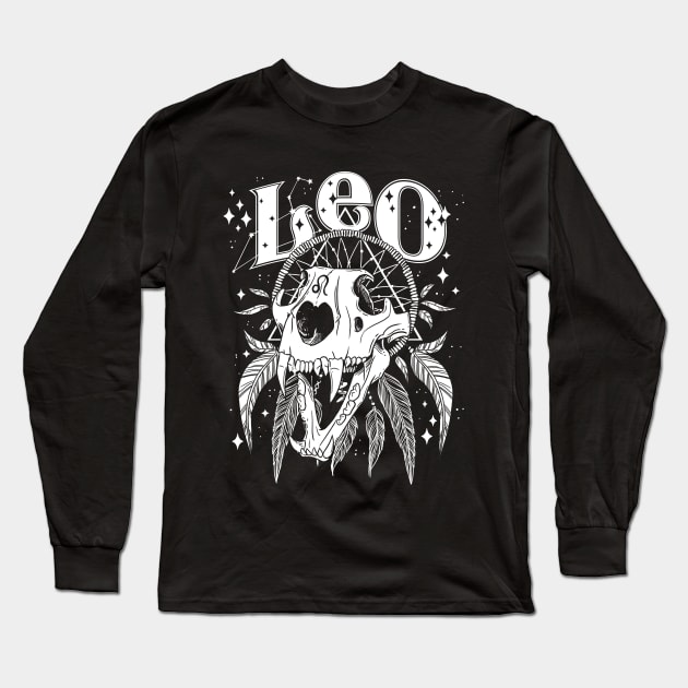 LEO Deity Moon Lunar Witch Shirt Skull constellation Long Sleeve T-Shirt by Juandamurai